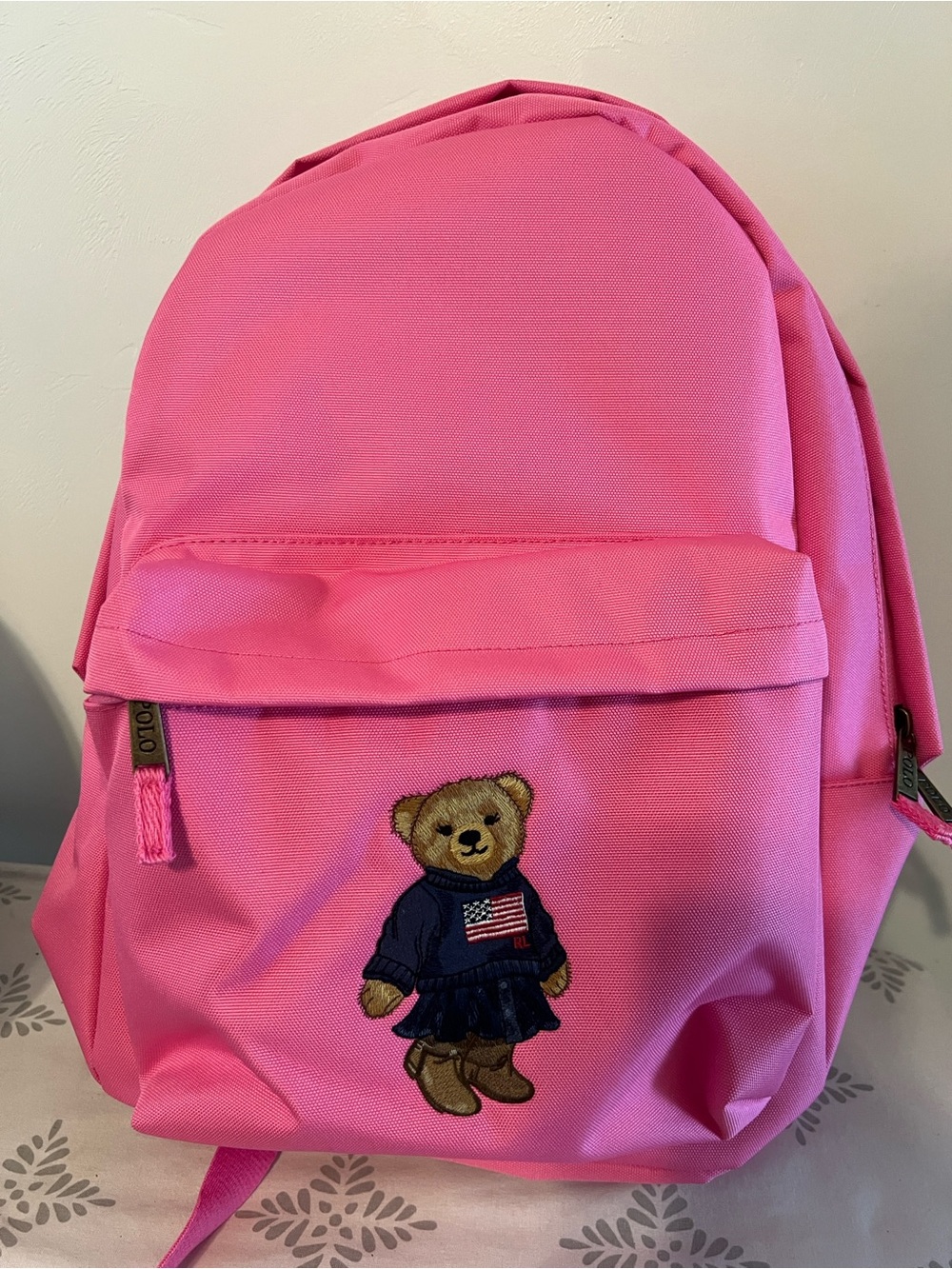 Ralph Lauren Pink women Backpack with Bear Patch